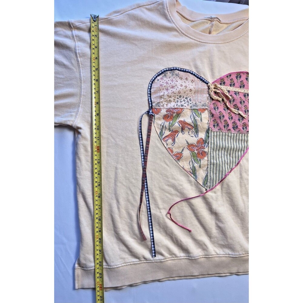 EASEL Size L Oversized Mineral Washed BOHO Heart Patch Top 100% Cotton - PEACH - Picture 9 of 10
